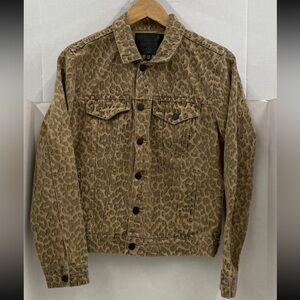 NWOT Lucky Brand The Tomboy Trucker Tan Leopard Print Denim Jacket. Size L